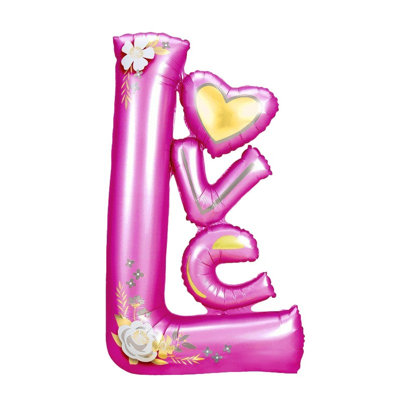 Balon din Folie Metalizata, ANGELBEAR, Figurine, Model LOVE, Tematica Iubire, 110x64 cm, Ambalaj Individual, Pai Inclus, Umflare cu Aer sau Heliu, Mov