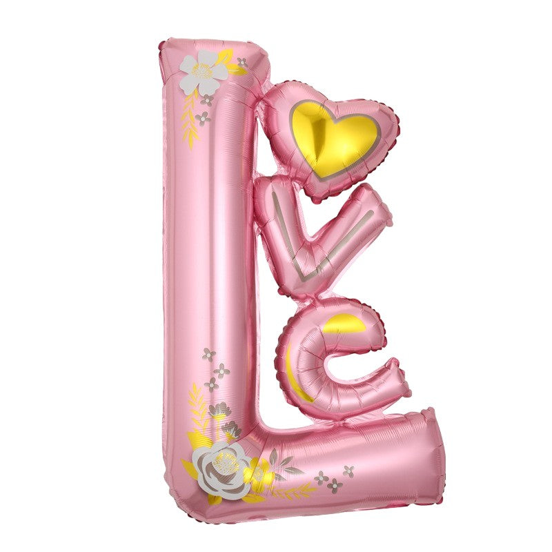 Balon din Folie Metalizata, ANGELBEAR, Figurine, Model LOVE, Tematica Iubire, 110x64 cm, Ambalaj Individual, Pai Inclus, Umflare cu Aer sau Heliu, Roz