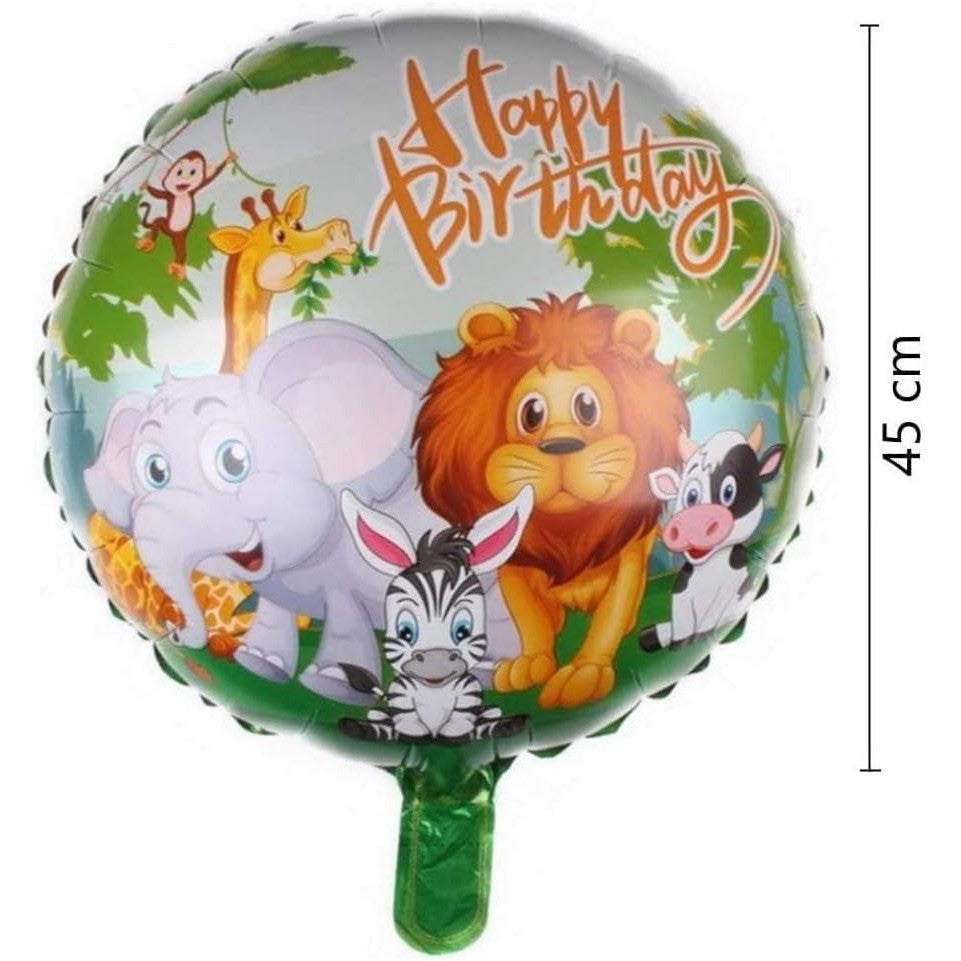 Balon din Folie Metalizata, ANGELBEAR, Mini Figurina Rotunda, Model Animalute, Happy Birthday, Tematica Aniversare, 45 cm, Ambalaj Individual, Pai Inclus, Umflare cu Aer sau Heliu, Multicolor