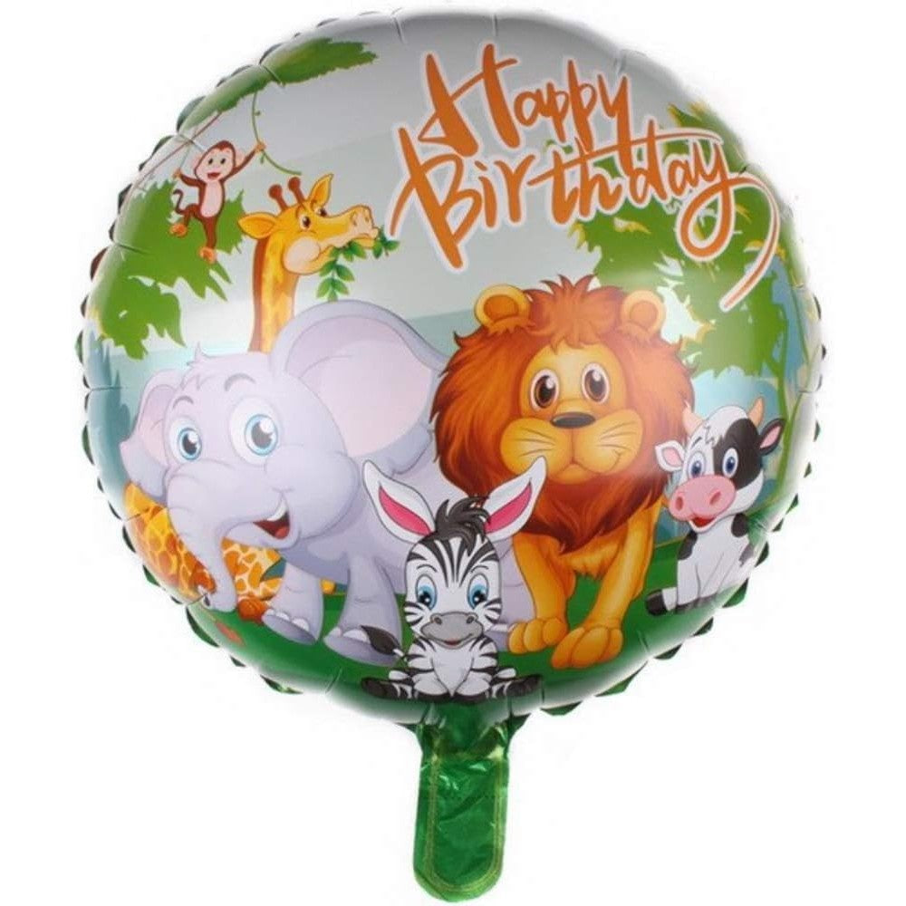 Balon din Folie Metalizata, ANGELBEAR, Mini Figurina Rotunda, Model Animalute, Happy Birthday, Tematica Aniversare, 45 cm, Ambalaj Individual, Pai Inclus, Umflare cu Aer sau Heliu, Multicolor