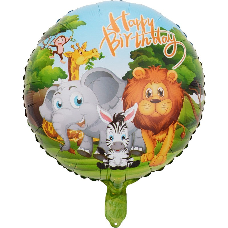 Balon din Folie Metalizata, ANGELBEAR, Mini Figurina Rotunda, Model Animalute, Happy Birthday, Tematica Aniversare, 45 cm, Ambalaj Individual, Pai Inclus, Umflare cu Aer sau Heliu, Multicolor