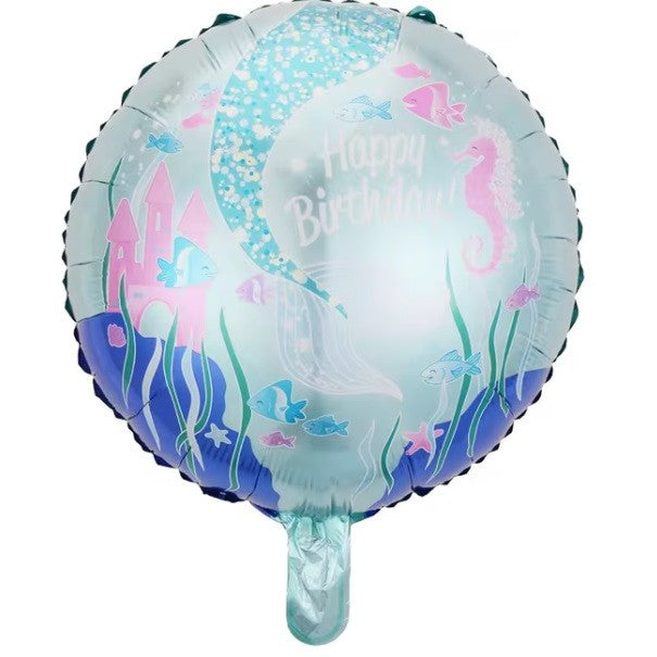 Balon din Folie Metalizata, ANGELBEAR, Mini Figurina Rotunda, Model Caluti de Mare, Happy Birthday, Tematica Aniversare, 45 cm, Ambalaj Individual, Pai Inclus, Umflare cu Aer sau Heliu, Multicolor
