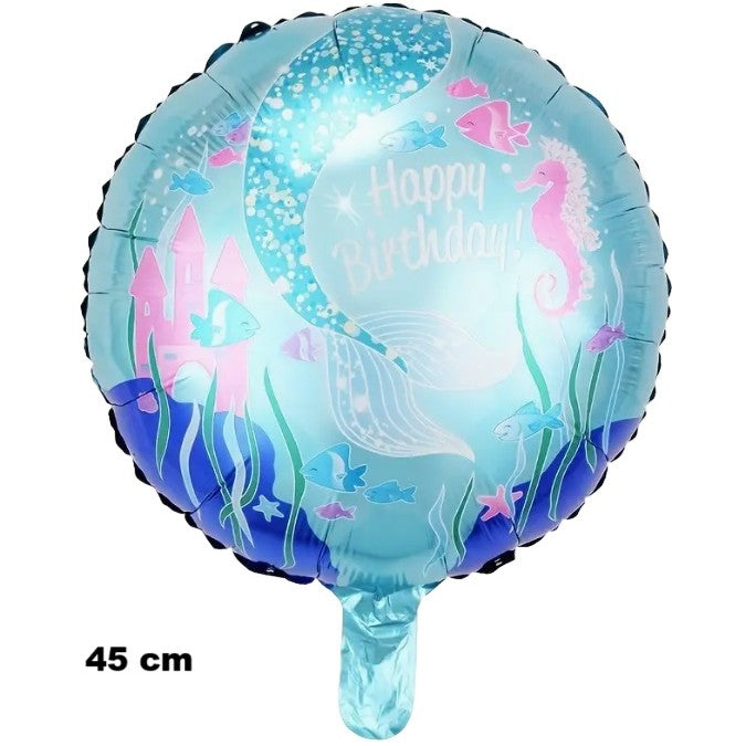 Balon din Folie Metalizata, ANGELBEAR, Mini Figurina Rotunda, Model Caluti de Mare, Happy Birthday, Tematica Aniversare, 45 cm, Ambalaj Individual, Pai Inclus, Umflare cu Aer sau Heliu, Multicolor