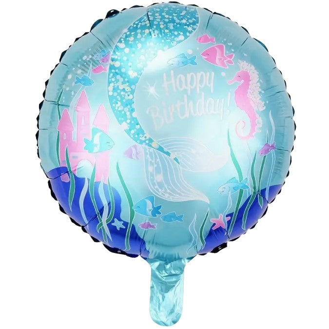 Balon din Folie Metalizata, ANGELBEAR, Mini Figurina Rotunda, Model Caluti de Mare, Happy Birthday, Tematica Aniversare, 45 cm, Ambalaj Individual, Pai Inclus, Umflare cu Aer sau Heliu, Multicolor