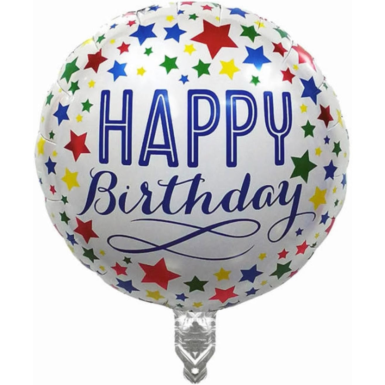 Balon din Folie Metalizata, ANGELBEAR, Mini Figurina Rotunda, Model Happy Birthday, Tema Aniversare, 45 cm, Ambalaj Individual, Pai inclus, Umflare cu Aer sau Heliu, Multicolor