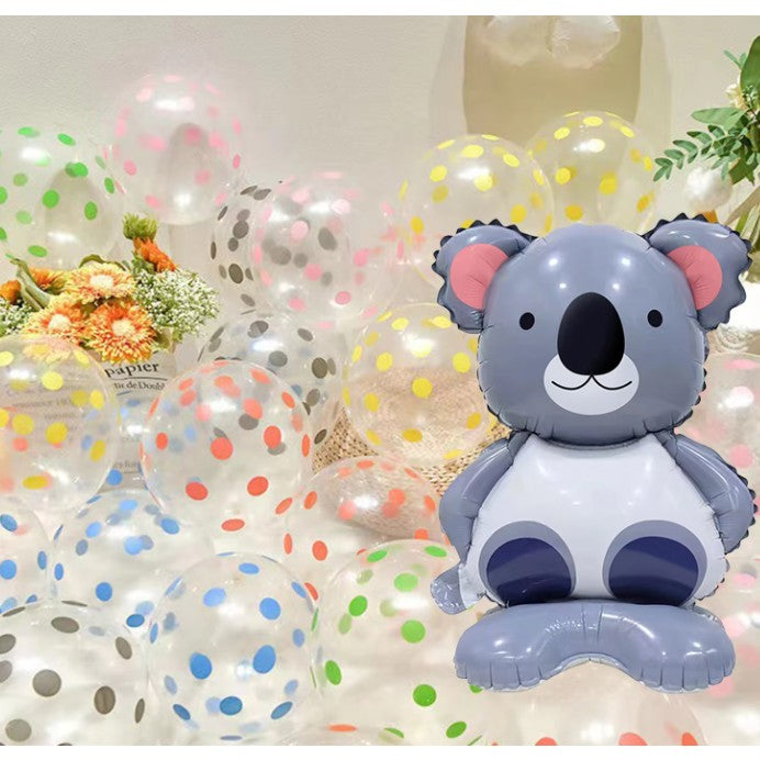 Balon din Folie Metalizata, ANGELBEAR, Mini Figurine Animalute, Model Koala, Tematica Aniversare, 38x58 cm, Ambalaj Individual, Pai Inclus, Umflare cu Aer sau Heliu, Multicolor