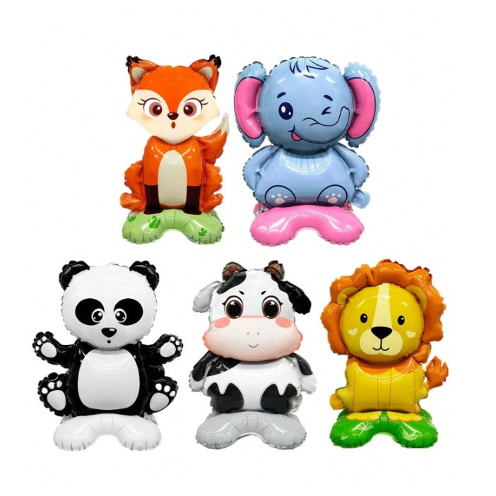 Balon din Folie Metalizata, ANGELBEAR, Mini Figurine Animalute, Model Vacuta, Tematica Aniversare, 38x58 cm, Ambalaj Individual, Pai Inclus, Umflare cu Aer sau Heliu, Multicolor