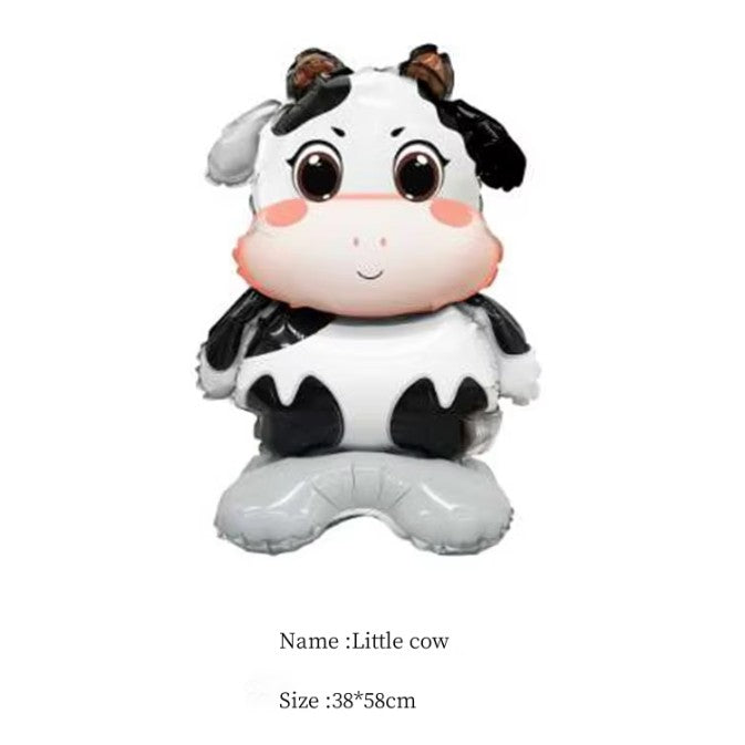 Balon din Folie Metalizata, ANGELBEAR, Mini Figurine Animalute, Model Vacuta, Tematica Aniversare, 38x58 cm, Ambalaj Individual, Pai Inclus, Umflare cu Aer sau Heliu, Multicolor