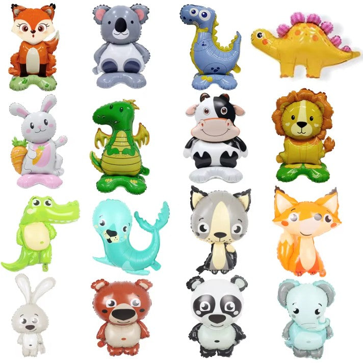 Balon din Folie Metalizata, ANGELBEAR, Mini Figurine Animalute, Model Vulpe, Tematica Aniversare, 35x61 cm, Ambalaj Individual, Pai Inclus, Umflare cu Aer sau Heliu, Multicolor