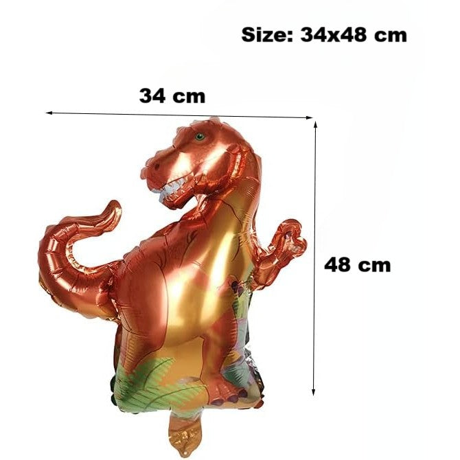 Balon din Folie Metalizata, ANGELBEAR, Mini Figurine Dinozauri, Model T-Rex, Tematica Aniversare, 48x34 cm, Ambalaj Individual, Pai Inclus, Umflare cu Aer sau Heliu, Multicolor