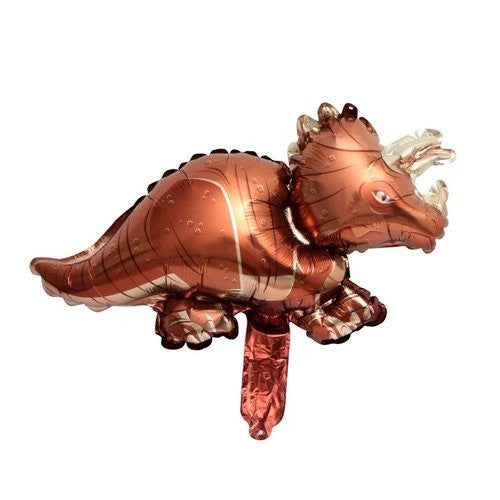 Balon din Folie Metalizata, ANGELBEAR, Mini Figurine Dinozauri, Model Triceratops, Tematica Aniversare, 47x32 cm, Ambalaj Individual, Pai Inclus, Umflare cu Aer sau Heliu, Multicolor