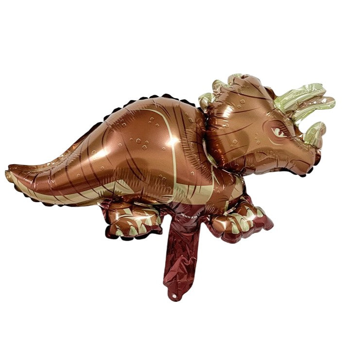 Balon din Folie Metalizata, ANGELBEAR, Mini Figurine Dinozauri, Model Triceratops, Tematica Aniversare, 47x32 cm, Ambalaj Individual, Pai Inclus, Umflare cu Aer sau Heliu, Multicolor