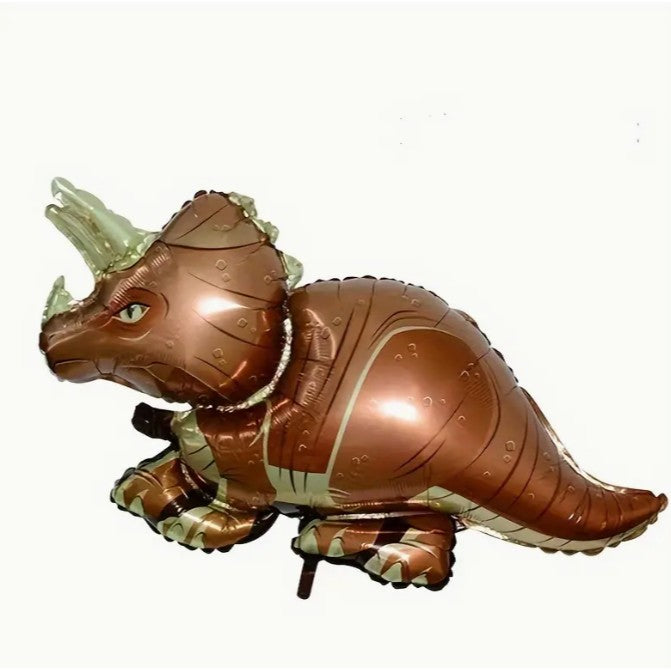 Balon din Folie Metalizata, ANGELBEAR, Mini Figurine Dinozauri, Model Triceratops, Tematica Aniversare, 47x32 cm, Ambalaj Individual, Pai Inclus, Umflare cu Aer sau Heliu, Multicolor