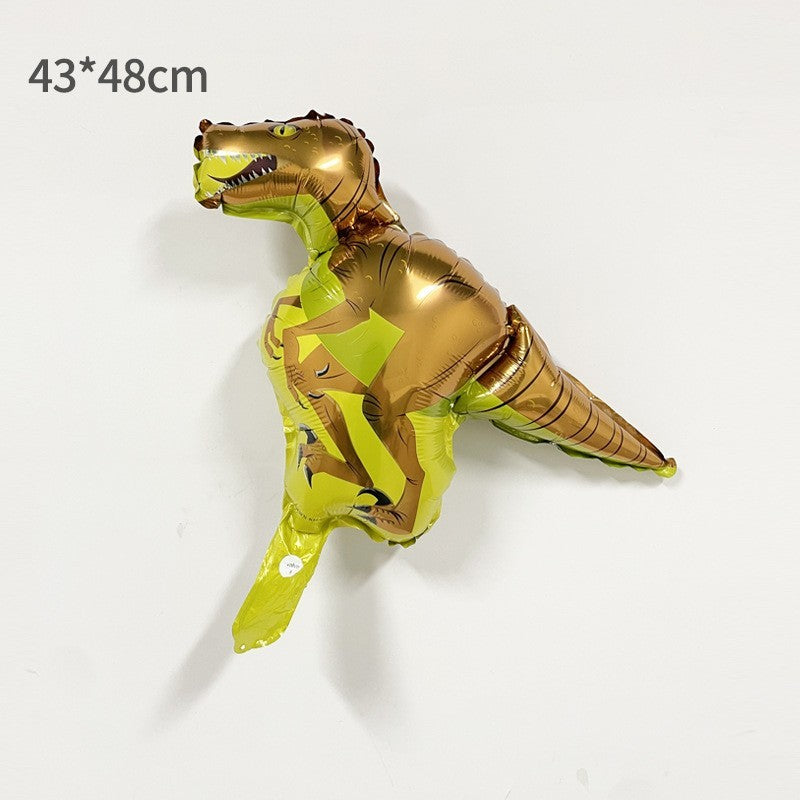 Balon din Folie Metalizata, ANGELBEAR, Mini Figurine Dinozauri, Model Velociraptor, Tematica Aniversare, 48x43 cm, Ambalaj Individual, Pai Inclus, Umflare cu Aer sau Heliu, Multicolor