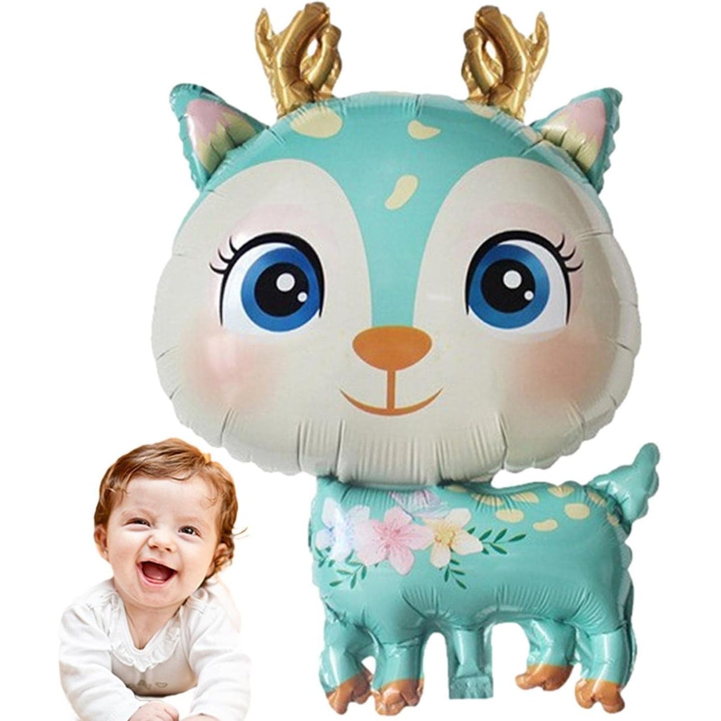 Balon din Folie Metalizata, ANGELBEAR, Mini Figurine, Model Cerb, Tematica Aniversare, 49x74.5 cm, Ambalaj Individual, Pai Inclus, Umflare cu Aer sau Heliu, Albastru