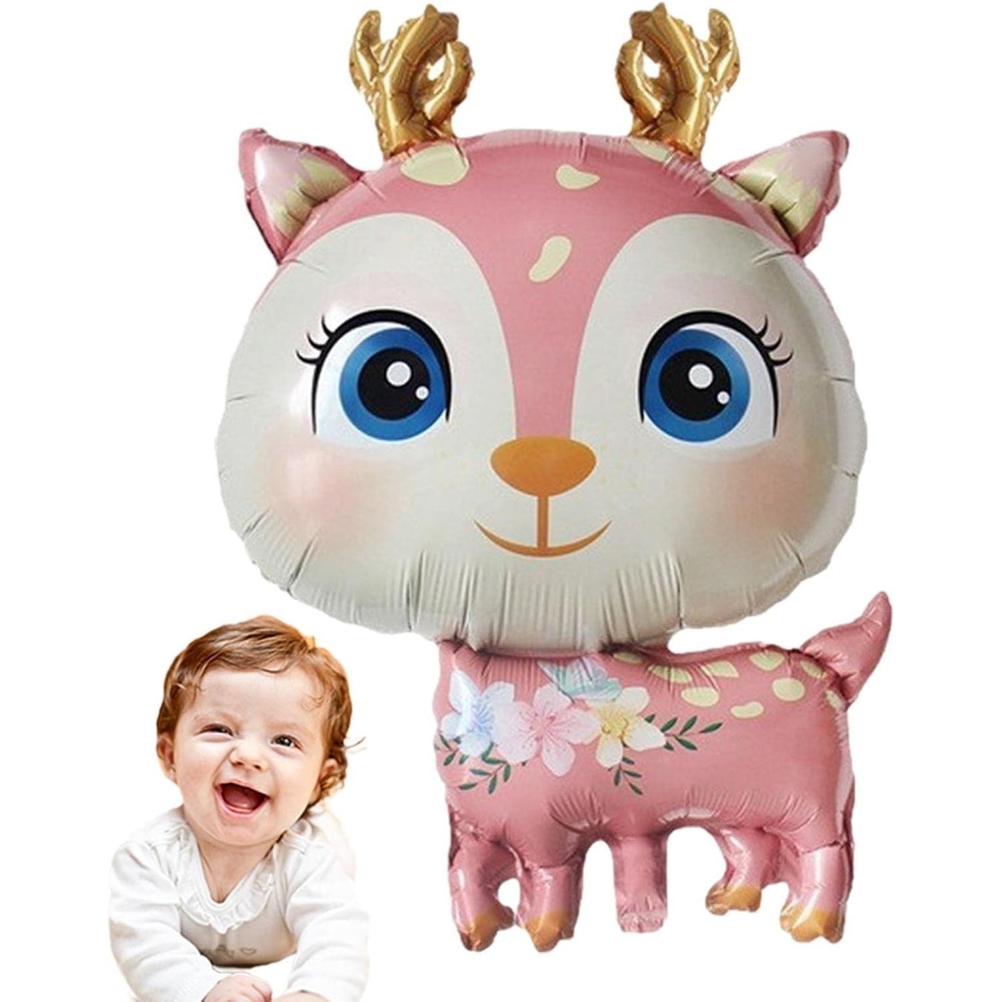 Balon din Folie Metalizata, ANGELBEAR, Mini Figurine, Model Cerb, Tematica Aniversare, 49x74.5 cm, Ambalaj Individual, Pai Inclus, Umflare cu Aer sau Heliu, Roz