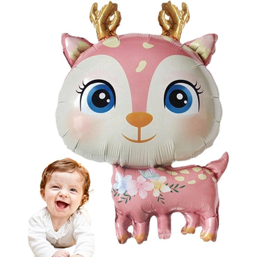 Balon din Folie Metalizata, ANGELBEAR, Mini Figurine, Model Cerb, Tematica Aniversare, 49x74.5 cm, Ambalaj Individual, Pai Inclus, Umflare cu Aer sau Heliu, Roz