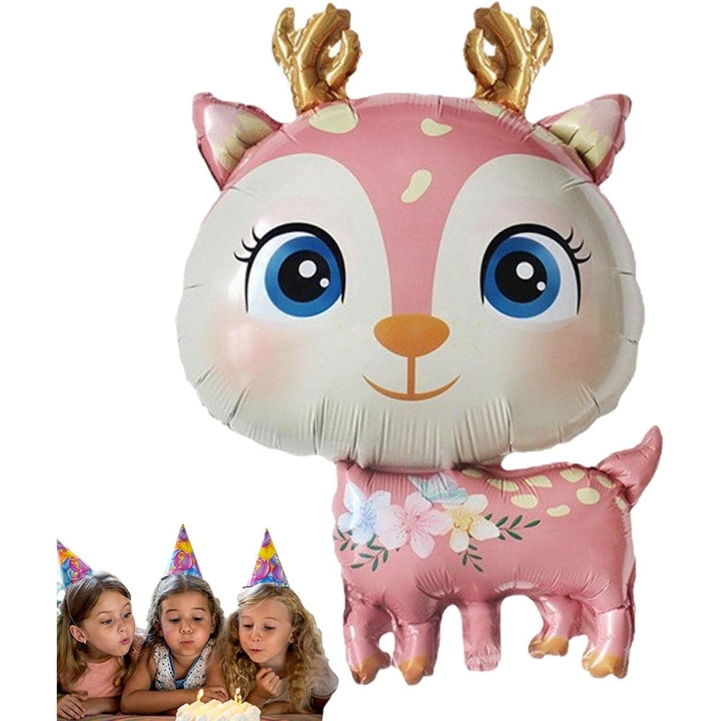 Balon din Folie Metalizata, ANGELBEAR, Mini Figurine, Model Cerb, Tematica Aniversare, 49x74.5 cm, Ambalaj Individual, Pai Inclus, Umflare cu Aer sau Heliu, Roz
