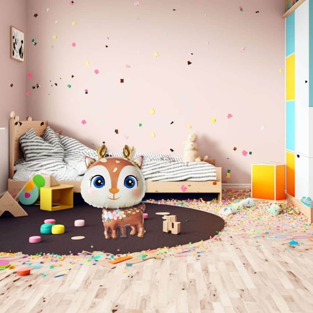 Balon din Folie Metalizata, ANGELBEAR, Mini Figurine, Model Cerb, Tematica Aniversare, 49x74.5 cm, Ambalaj Individual, Pai Inclus, Umflare cu Aer sau Heliu, Maro