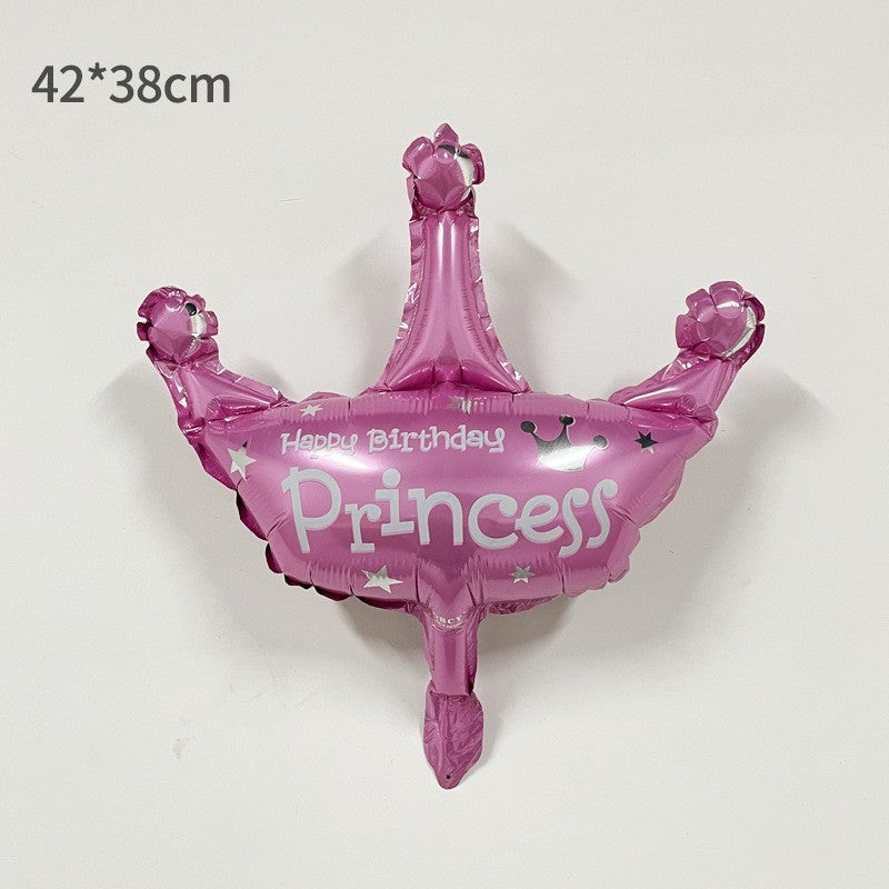 Balon din Folie Metalizata, ANGELBEAR, Mini Figurine, Model Coroana de Printesa, Tematica Aniversare, 42x38 cm, Ambalaj Individual, Pai Inclus, Umflare cu Aer sau Heliu, Roz