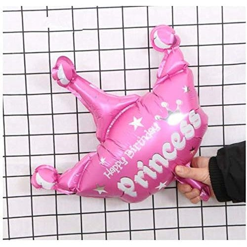 Balon din Folie Metalizata, ANGELBEAR, Mini Figurine, Model Coroana de Printesa, Tematica Aniversare, 42x38 cm, Ambalaj Individual, Pai Inclus, Umflare cu Aer sau Heliu, Roz