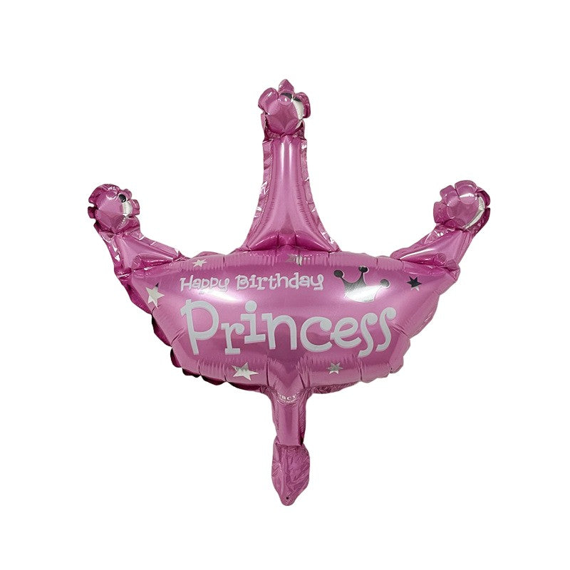 Balon din Folie Metalizata, ANGELBEAR, Mini Figurine, Model Coroana de Printesa, Tematica Aniversare, 42x38 cm, Ambalaj Individual, Pai Inclus, Umflare cu Aer sau Heliu, Roz
