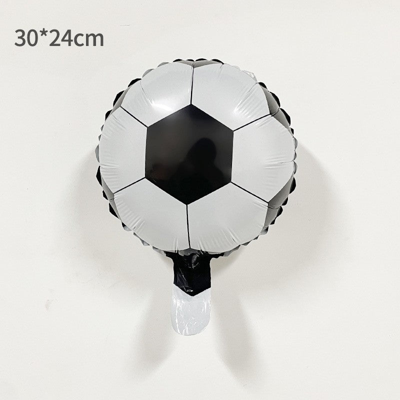Balon din Folie Metalizata, ANGELBEAR, Mini Figurine, Model Minge de Fotbal, Tematica Aniversare, 30x24 cm, Ambalaj Individual, Pai Inclus, Umflare cu Aer sau Heliu, Alb-Negru