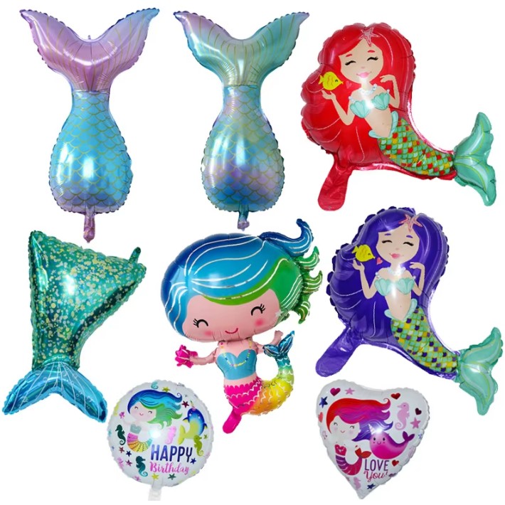 Balon din Folie Metalizata, ANGELBEAR, Mini Figurine, Model Sirena cu Par Rosu, Tematica Aniversare, 39x37 cm, Ambalaj Individual, Pai Inclus, Umflare cu Aer sau Heliu, Multicolor