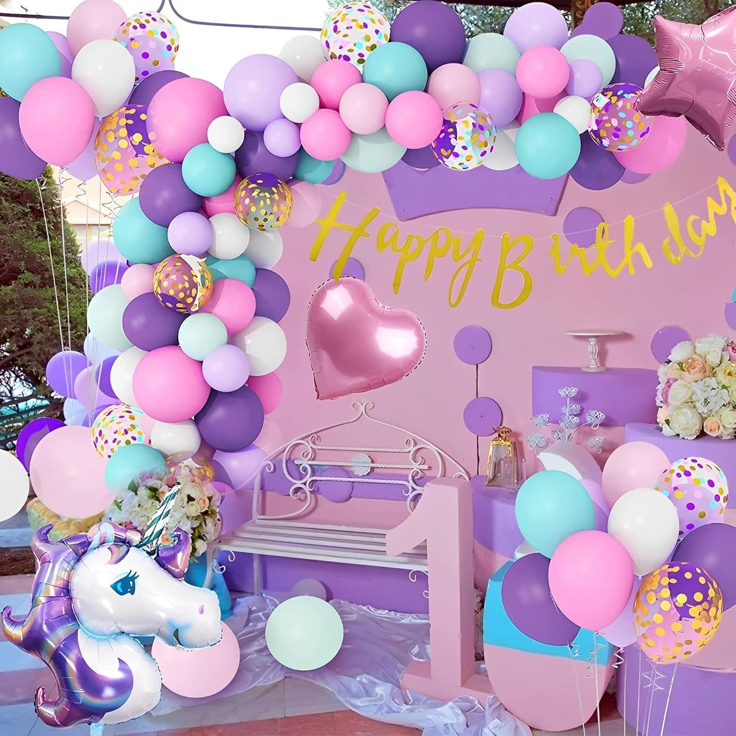 Balon din Folie Metalizata, ANGELBEAR, Mini Figurine, Model Unicorn, Tematica Aniversare, 115x76 cm, Ambalaj Individual, Pai Inclus, Umflare cu Aer sau Heliu, Multicolor