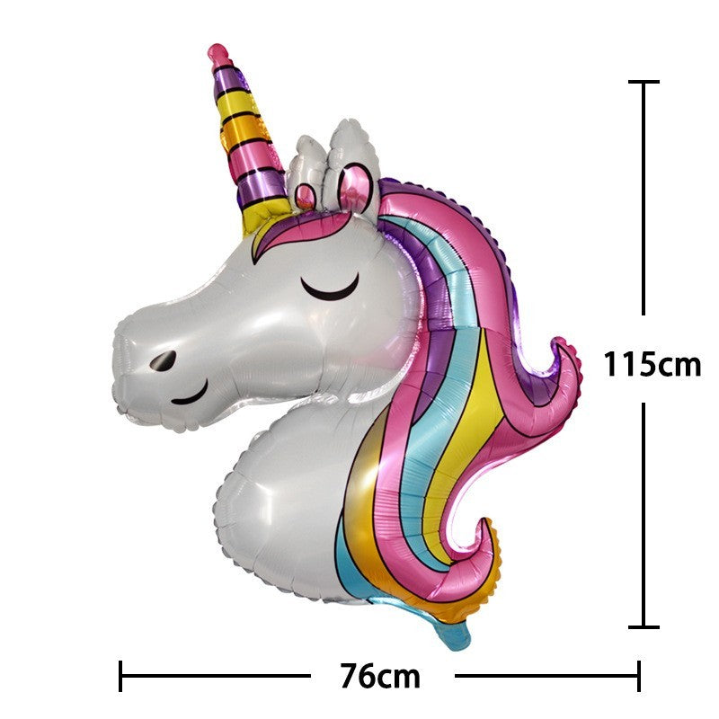 Balon din Folie Metalizata, ANGELBEAR, Mini Figurine, Model Unicorn, Tematica Aniversare, 115x76 cm, Ambalaj Individual, Pai Inclus, Umflare cu Aer sau Heliu, Multicolor