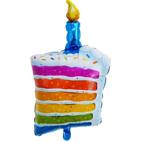 Balon din Folie Metalizata, ANGELBEAR, Model Prajitura cu Lumanare, 84x53 cm, Baloane Party, Ambalaj Individual, Pai Inclus, Umflare cu Aer sau Heliu, Multicolor