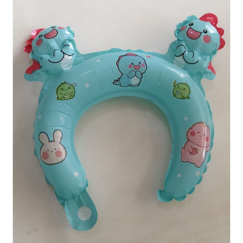Balon din Folie Metalizata, ANGELBEAR, Tip Coronita cu Urechi, Model Dinozauri, Ambalaj Individual, Pai Inclus, Umflare cu Aer sau Heliu, 29 x 26.5 cm, Albastru