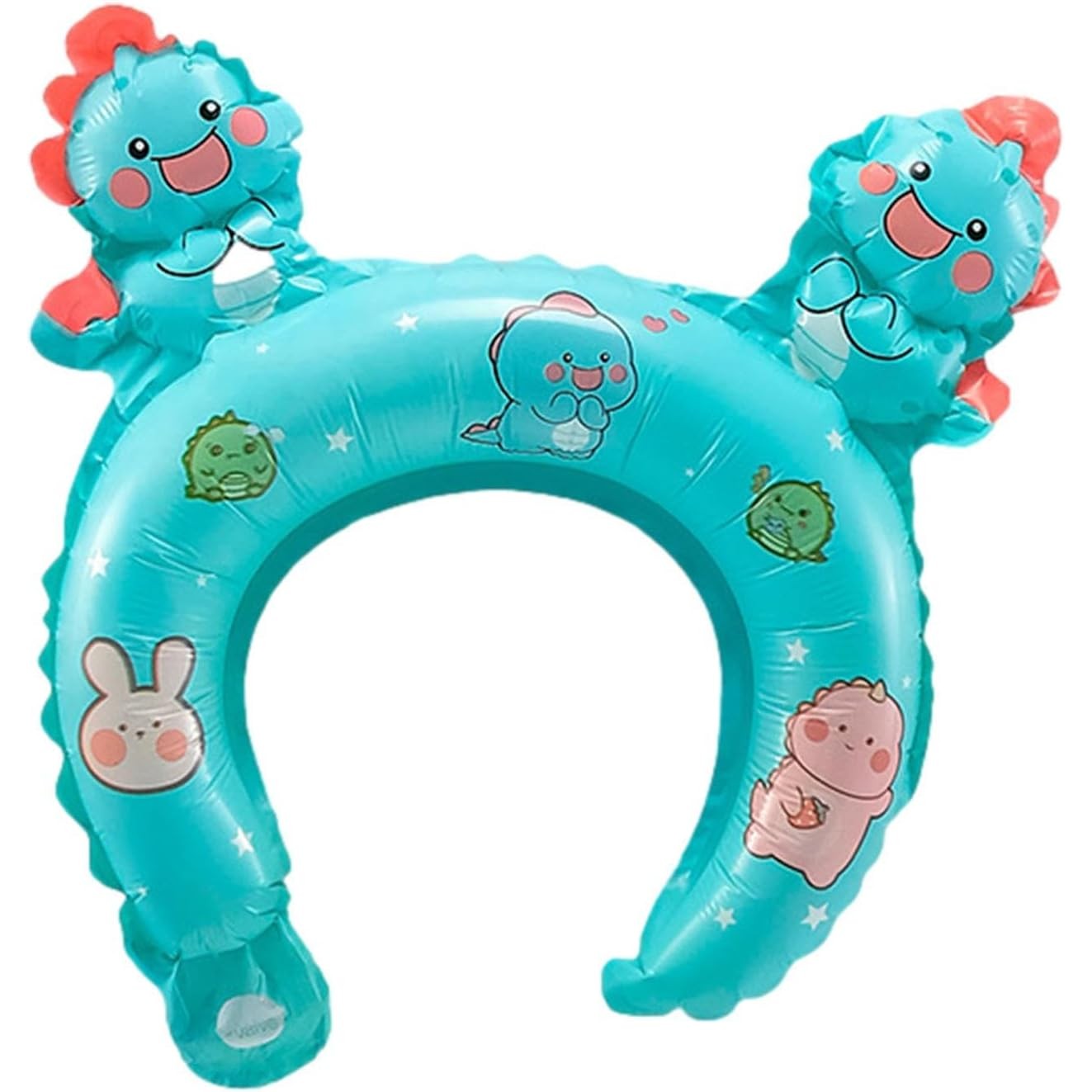 Balon din Folie Metalizata, ANGELBEAR, Tip Coronita cu Urechi, Model Dinozauri, Ambalaj Individual, Pai Inclus, Umflare cu Aer sau Heliu, 29 x 26.5 cm, Albastru