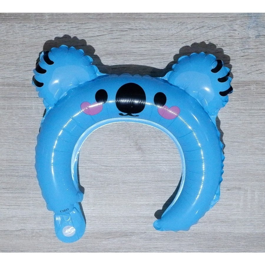 Balon din Folie Metalizata, ANGELBEAR, Tip Coronita cu Urechi, Model Koala, Ambalaj Individual, Pai Inclus, Umflare cu Aer sau Heliu, 26.5 x 28 cm, Albastru