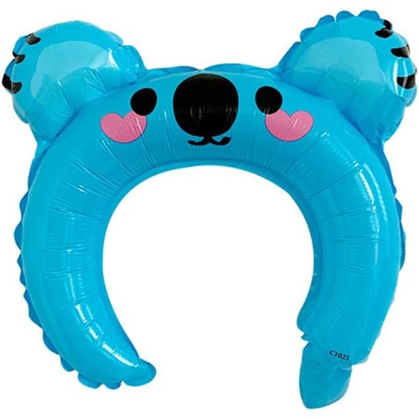 Balon din Folie Metalizata, ANGELBEAR, Tip Coronita cu Urechi, Model Koala, Ambalaj Individual, Pai Inclus, Umflare cu Aer sau Heliu, 26.5 x 28 cm, Albastru