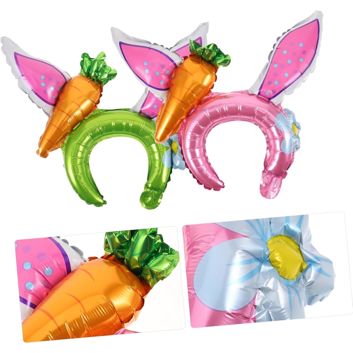 Balon din Folie Metalizata, ANGELBEAR, Tip Coronita cu Urechi, Model Morcov, Ambalaj Individual, Pai Inclus, Umflare cu Aer sau Heliu, 43 x 40 cm, Roz