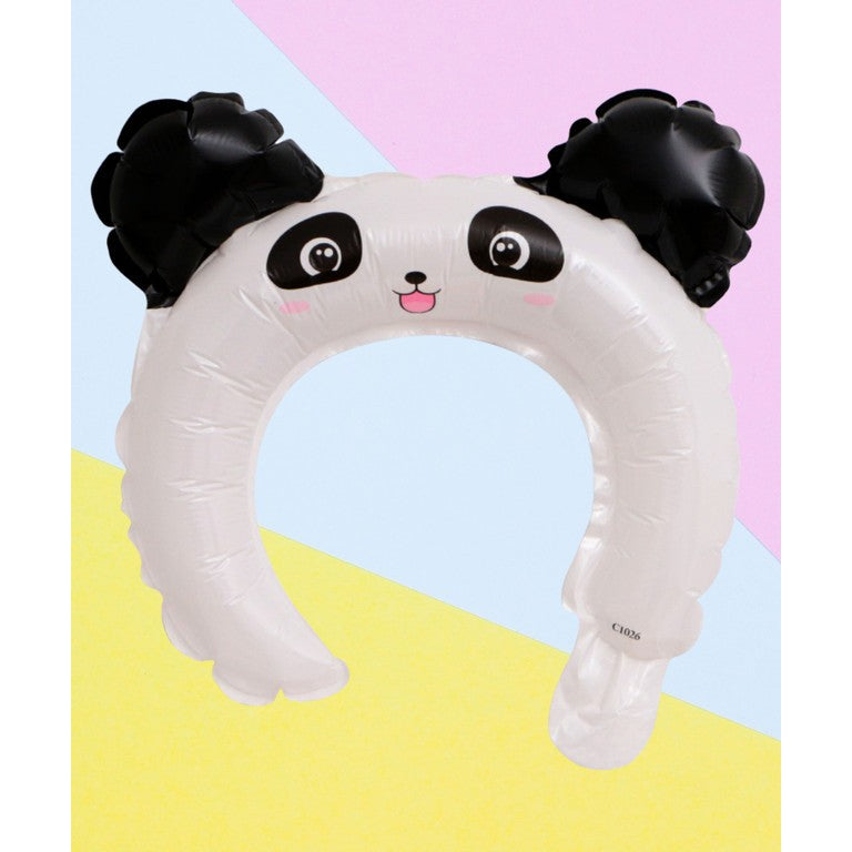 Balon din Folie Metalizata, ANGELBEAR, Tip Coronita cu Urechi, Model Panda, Ambalaj Individual, Pai Inclus, Umflare cu Aer sau Heliu, 27 x 28 cm, Alb/Negru
