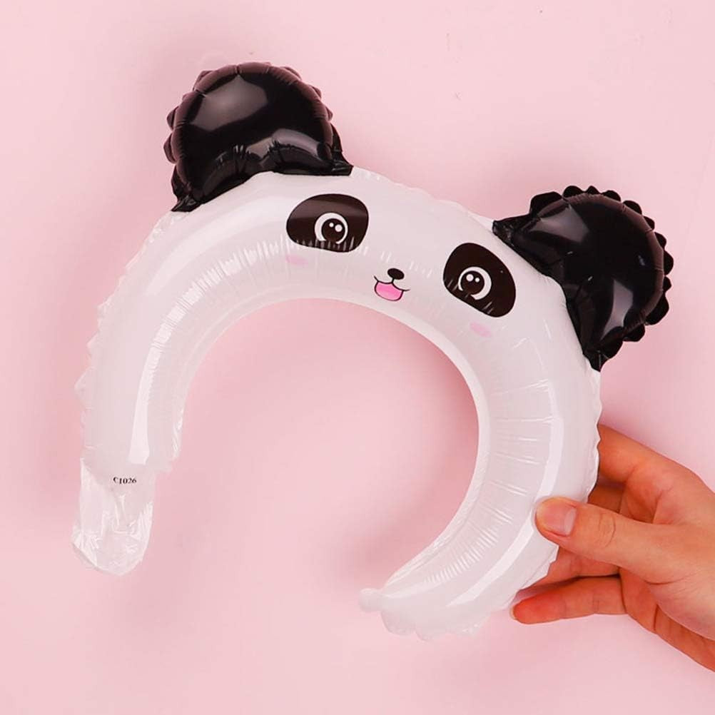 Balon din Folie Metalizata, ANGELBEAR, Tip Coronita cu Urechi, Model Panda, Ambalaj Individual, Pai Inclus, Umflare cu Aer sau Heliu, 27 x 28 cm, Alb/Negru