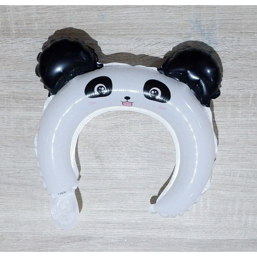 Balon din Folie Metalizata, ANGELBEAR, Tip Coronita cu Urechi, Model Panda, Ambalaj Individual, Pai Inclus, Umflare cu Aer sau Heliu, 27 x 28 cm, Alb/Negru