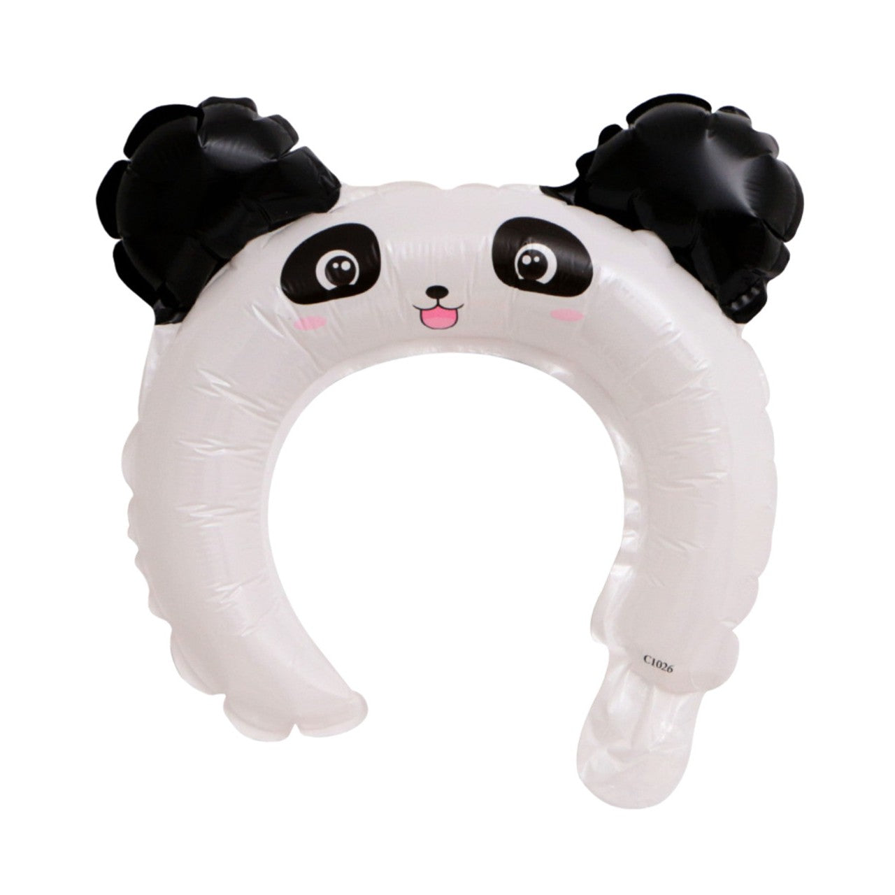 Balon din Folie Metalizata, ANGELBEAR, Tip Coronita cu Urechi, Model Panda, Ambalaj Individual, Pai Inclus, Umflare cu Aer sau Heliu, 27 x 28 cm, Alb/Negru