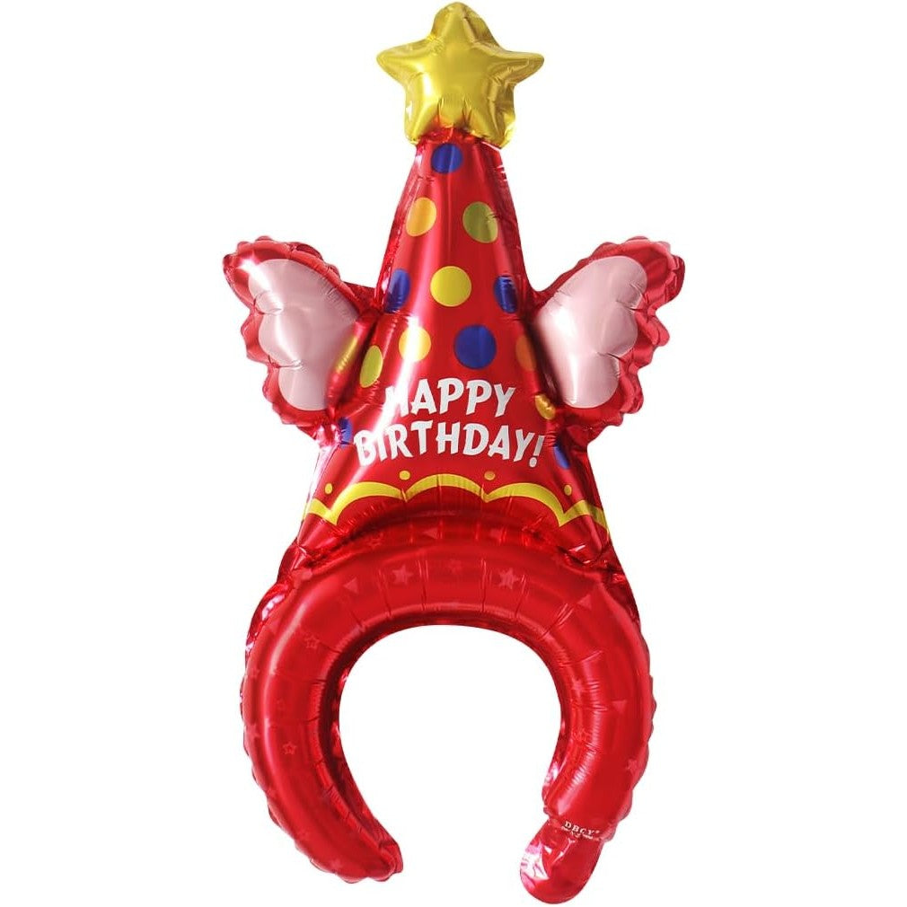 Balon din Folie Metalizata, ANGELBEAR, Tip Coronita, Model Palarie de Petrecere, Ambalaj Individual, Pai Inclus, Umflare cu Aer sau Heliu, 31 x 50 cm, Rosu