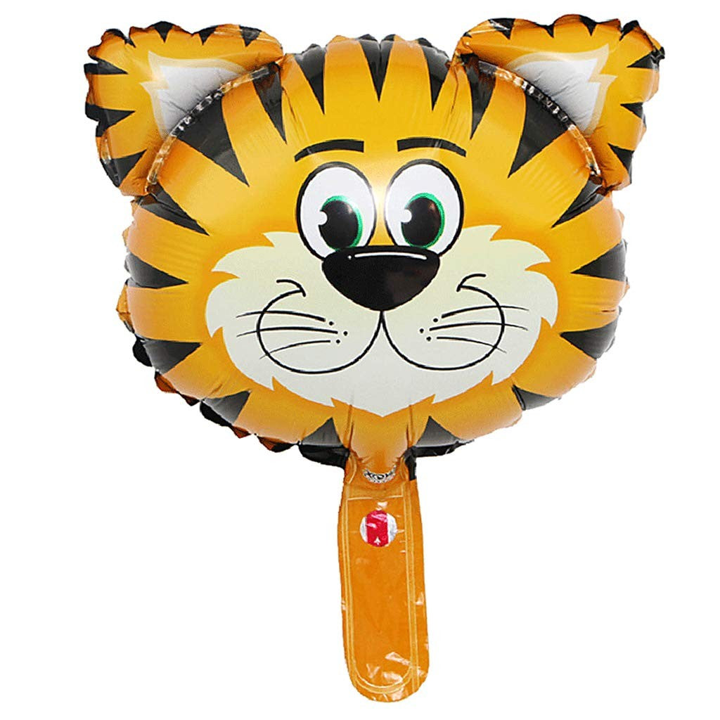 Balon din Folie Metalizata, ANGELBEAR, Mini Figurine Animalute, Model Tigru, Tematica Aniversare, 38x31 cm, Ambalaj Individual, Pai Inclus, Umflare cu Aer sau Heliu, Multicolor
