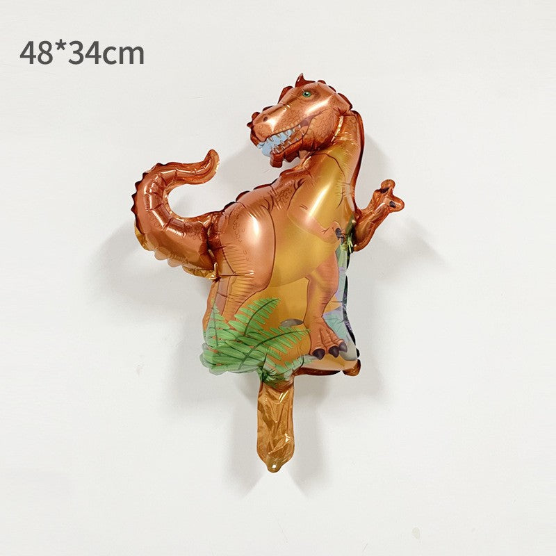 Balon din Folie Metalizata, ANGELBEAR, Mini Figurine Dinozauri, Model T-Rex, Tematica Aniversare, 48x34 cm, Ambalaj Individual, Pai Inclus, Umflare cu Aer sau Heliu, Multicolor