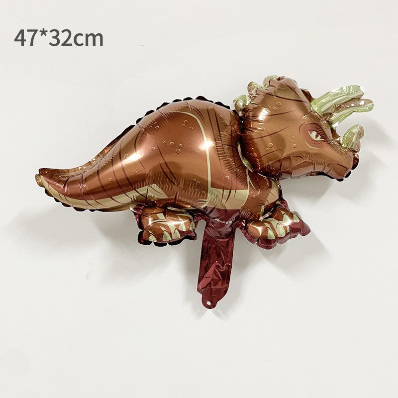 Balon din Folie Metalizata, ANGELBEAR, Mini Figurine Dinozauri, Model Triceratops, Tematica Aniversare, 47x32 cm, Ambalaj Individual, Pai Inclus, Umflare cu Aer sau Heliu, Multicolor