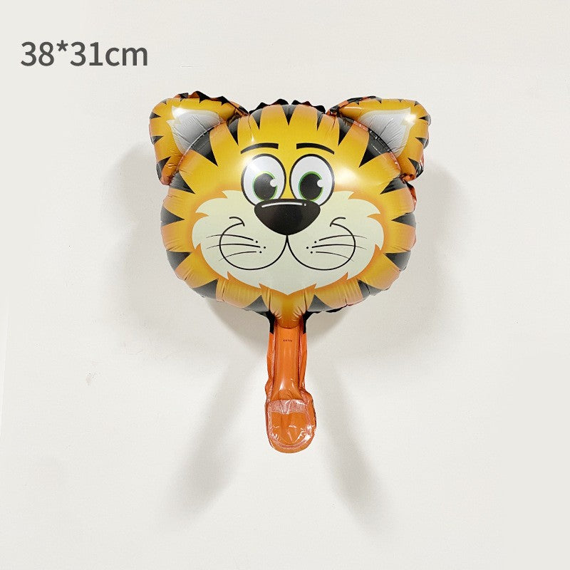 Balon din Folie Metalizata, ANGELBEAR, Mini Figurine Animalute, Model Tigru, Tematica Aniversare, 38x31 cm, Ambalaj Individual, Pai Inclus, Umflare cu Aer sau Heliu, Multicolor