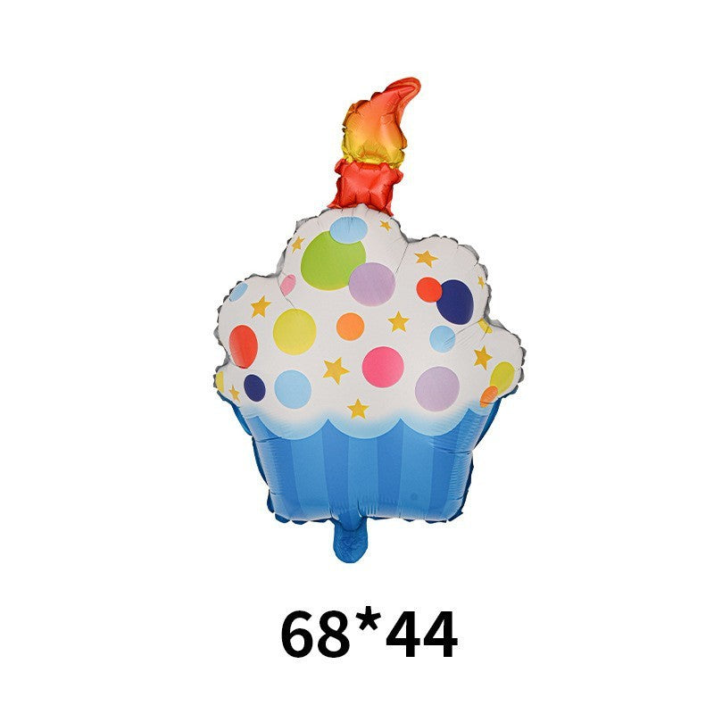 Balon din Folie Metalizata, ANGELBEAR, Figurine Dulciuri, Model 1, Tematica Prajitura Aniversara, 68x44 cm, Ambalaj Individual, Pai Inclus, Umflare cu Aer sau Heliu, Multicolor