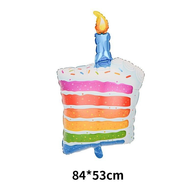 Balon din Folie Metalizata, ANGELBEAR, Model Prajitura cu Lumanare, 84x53 cm, Baloane Party, Ambalaj Individual, Pai Inclus, Umflare cu Aer sau Heliu, Multicolor
