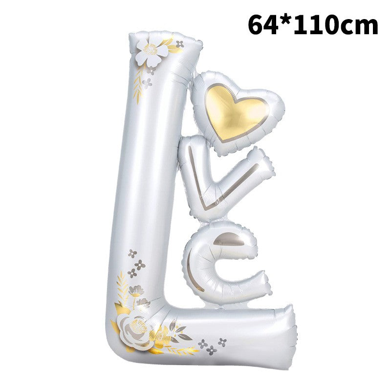 Balon din Folie Metalizata, ANGELBEAR, Figurine, Model LOVE, Tematica Iubire, 110x64 cm, Ambalaj Individual, Pai Inclus, Umflare cu Aer sau Heliu, Alb