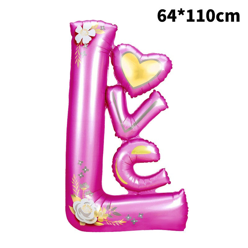Balon din Folie Metalizata, ANGELBEAR, Figurine, Model LOVE, Tematica Iubire, 110x64 cm, Ambalaj Individual, Pai Inclus, Umflare cu Aer sau Heliu, Mov