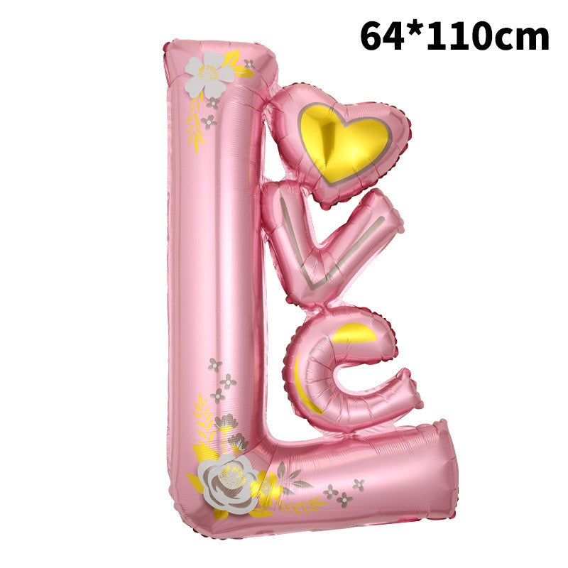 Balon din Folie Metalizata, ANGELBEAR, Figurine, Model LOVE, Tematica Iubire, 110x64 cm, Ambalaj Individual, Pai Inclus, Umflare cu Aer sau Heliu, Roz